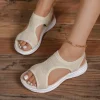 chaussures pour femmes 2025 été confortable sandales de sport décontractées femmes plage sandales compensées femmes maille tricoté sandales romaines