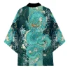 kimono de samouraï traditionnel japonais pour hommes et femmes, cardigan ample vert imprimé dragon anime, manches 3/4, chemise harajuku haori coaplay