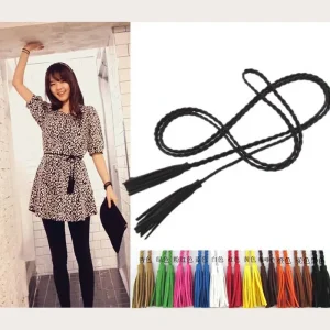 Créateur de mode tricoté à la main longue en cuir Pu tresse ceinture chaîne bande avec gland décontracté partity robe ceintures pour femmes fille