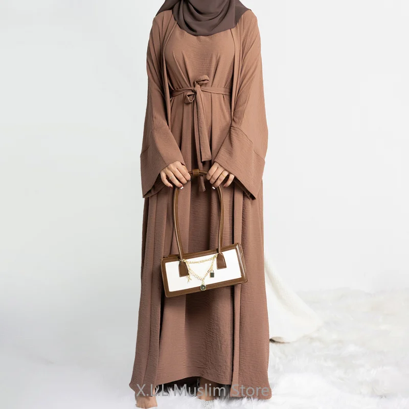abaya fibrhijab ensemble musulman assressenti, 2 pièces/ensemble, robe africaine de luxe, kimono marocain, caftan