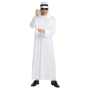 Costume arabe blanc pour hommes, Robe fantaisie en tissu arabe, Cosplay, noël et Halloween