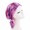 satin musulman femmes imprimé pré attaché foulard élastique femme turban cancer chimio chapeau perte de cheveux sommeil casquettes couverture bandeau bandana