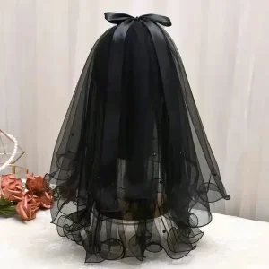 Voile de tête de mariée noir Vintage Double couche de gaze maille dentelle voile femmes filles fête chapeaux accessoires Photos accessoires