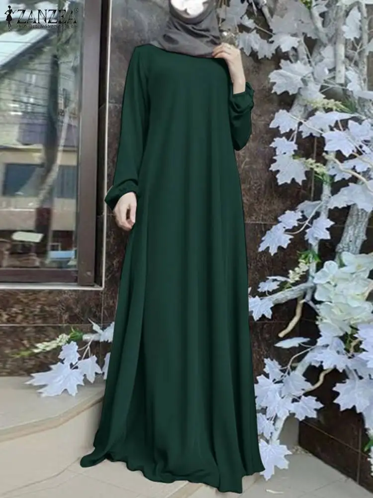 zanzea femmes musulmanes été abaya robe d'été solide vêtements islamiques marocain robe robe femme mode à manches longues caftan robe