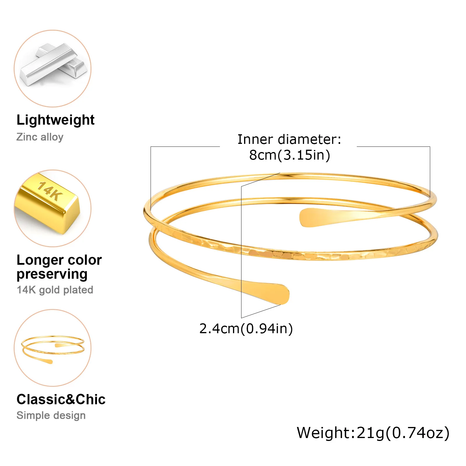 Bracelet manchette du haut du bras pour femmes, brassard minimaliste plaqué or, bijoux de fête