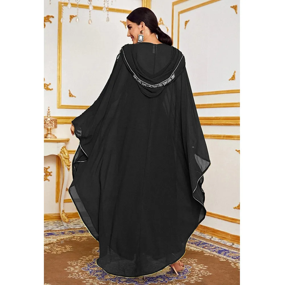abaya marocain caftan dubaï robe maxi à capuche manches chauve souris farasha caftan femmes musulmanes africain ouvert kimono boubou robe longue de soirée