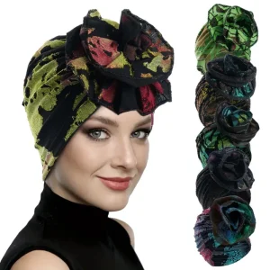 Bonnet pour femmes, Turban, bourgeon plié, foulard exquis, décontracté, confortable, mode, polyvalent, chaud, chapeau croisé, bord froissé, dentelle