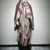 femmes abaya écharpe 2 pièces ensemble cardigan robe dubaï eid imprimé musulman marocain caftan fête jalabiya robes largos arabe longue robe