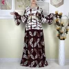 nouveau abaya africain femmes à manches longues dashiki recueillir taille robe en coton impression caftan ample robe islamique avec écharpe robe décontractée