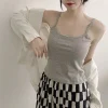 camisole slim sans manches à bretelles spaghetti pour femmes, couleur unie, avec coussinet de poitrine, vêtements d'été en coton, hauts courts d'extérieur, gilets