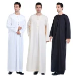 Abaya-Robe musulmane à manches longues pour hommes, habit boutonné, couleur unie, Pakistan, Islam, Jubba, Thobe, Arabie saoudite, Kleding, Kaftan, Oman, Qamis zones me