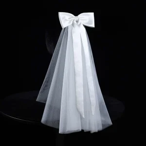 Châle Long en Satin avec nœud Premium, voile romantique en Tulle doux, couvre-chef blanc pour mariée, monocouche, coiffure de mariée douce pour église