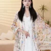 Écharpe florale respirante pour femmes, teinture par nouage, bouton grenouille, grand châle fin, Absorption de la sueur, légère, protection solaire, foulard pour filles