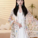 Écharpe florale respirante pour femmes, teinture par nouage, bouton grenouille, grand châle fin, Absorption de la sueur, légère, protection solaire, foulard pour filles