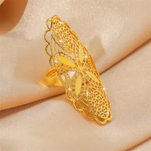 Grande bague exagérée en or pour femme, document élégant, mariée, anniversaire, mariage, fiançailles, jour de Léon, bijoux fins, cadeaux