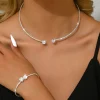 Ensemble de bijoux en cristal brillant pour femmes, plaqué argent, zircone cubique, collier ras du cou, Bracelet, accessoires de mode pour soirée