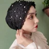casquettes turban musulmanes en dentelle avec perles pour femmes, couvre sauna, bonnets d'été, turban islamique à tête ronde, chapeau d'église, hijab brodé de fleurs
