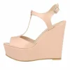 sandales à talons compensés pour femmes, escarpins à plateforme en cuir verni, bout ouvert de 14cm, lanière à la cheville, sexy, chaussures de fête et de mariage, nouvelle collection été 2025