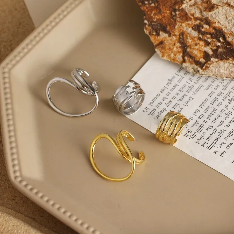 Ensemble de bagues massives pour femmes, couleur or, lignes uniques, grands anneaux, bijoux de doigt, bague géométrique Vintage déformée, cadeau d'anniversaire