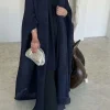 abaya plissé musulman pour femmes, cardigan à manches chauve souris, trench coat solide, col rabattu, dubaï, grande taille, manteau de luxe pour femmes