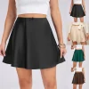 jupes courtes en satin pour femme, vêtement habillé, décontracté, taille haute, hanche ronde à volants, ligne a, couleur unie, plissée, Été