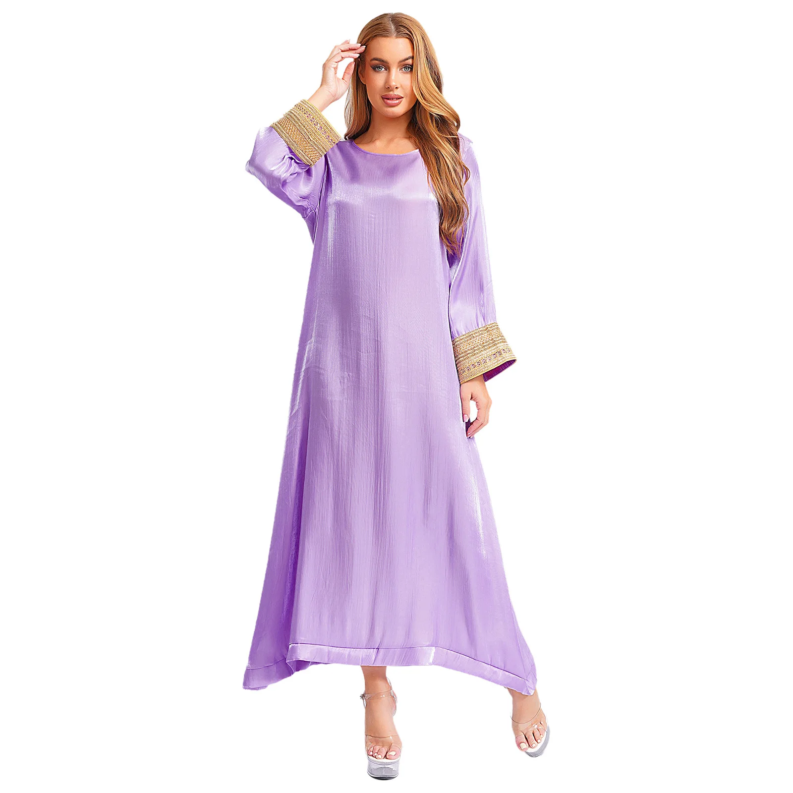 womens muslim arabic abaya maxi long dress pullover robe shiny long sleeve loose dubai saudi arabia middle east kaftan dress