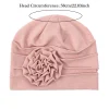 turban hijab à fleurs latérales pour femme musulmane, bonnet doux et artificiel astique, foulard à tête ronde, chapeaux indiens
