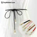 Ceinture fine à nœud bohème pour femmes, Vintage, élégante, élastique, tressée, perles, robe de bord de mer, corde de taille décorative, été