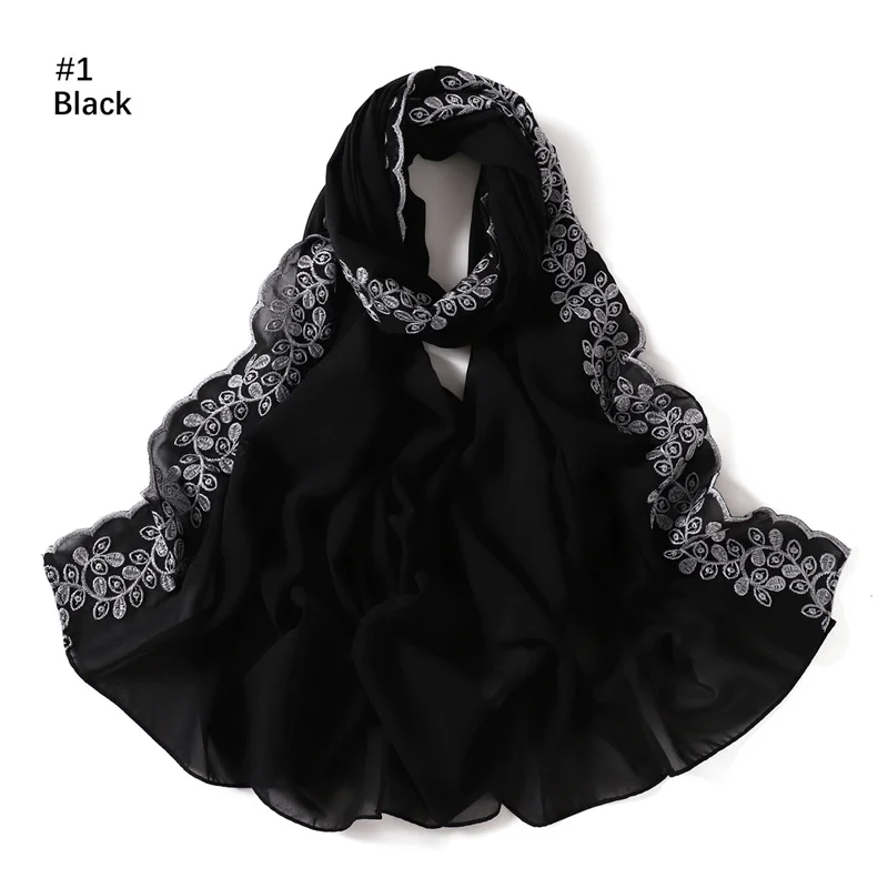 hijab en mousseline de soie à bulles florales brodées unies, châles à points en dentelle pour ramadan, foulard de protection solaire pour femmes, coupe vent pour l'extérieur