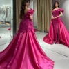 robes de soirée de luxe pour femmes arabe dubaï personnalisé épaules dénudées cristal paillettes une ligne longue fuchsia robe de soirée de fiançailles