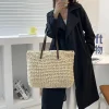 sac à main d'été en rotin pour femmes, sac de plage tissé à la main en paille tricotée, fourre tout de grande capacité en cuir, sac à bandoulière bohème, nouveau