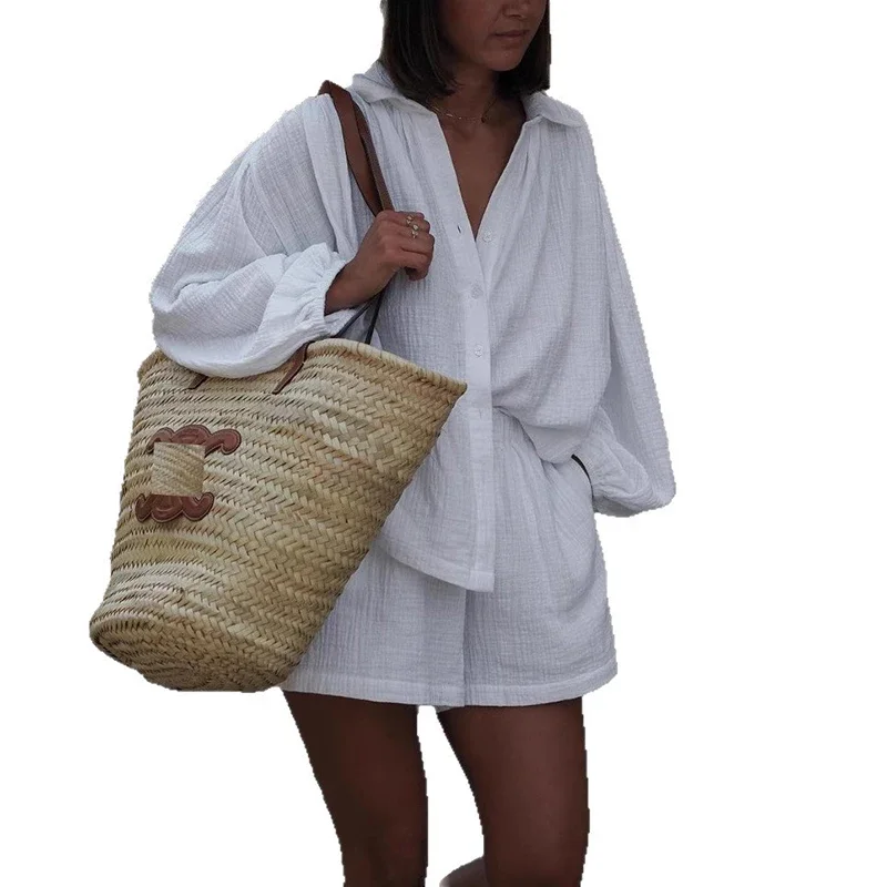 Ensembles courts amples pour femmes printemps été chemises de couleur unie à manches courtes 2 pièces ensembles tenue Vintage femmes costumes ensemble Short et haut