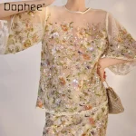 RapIndustry-Ensemble haut à manches courtes et jupe taille haute, broderie de fleurs, paillettes, tenues rétro de luxe légères, haut de gamme, 2 pièces