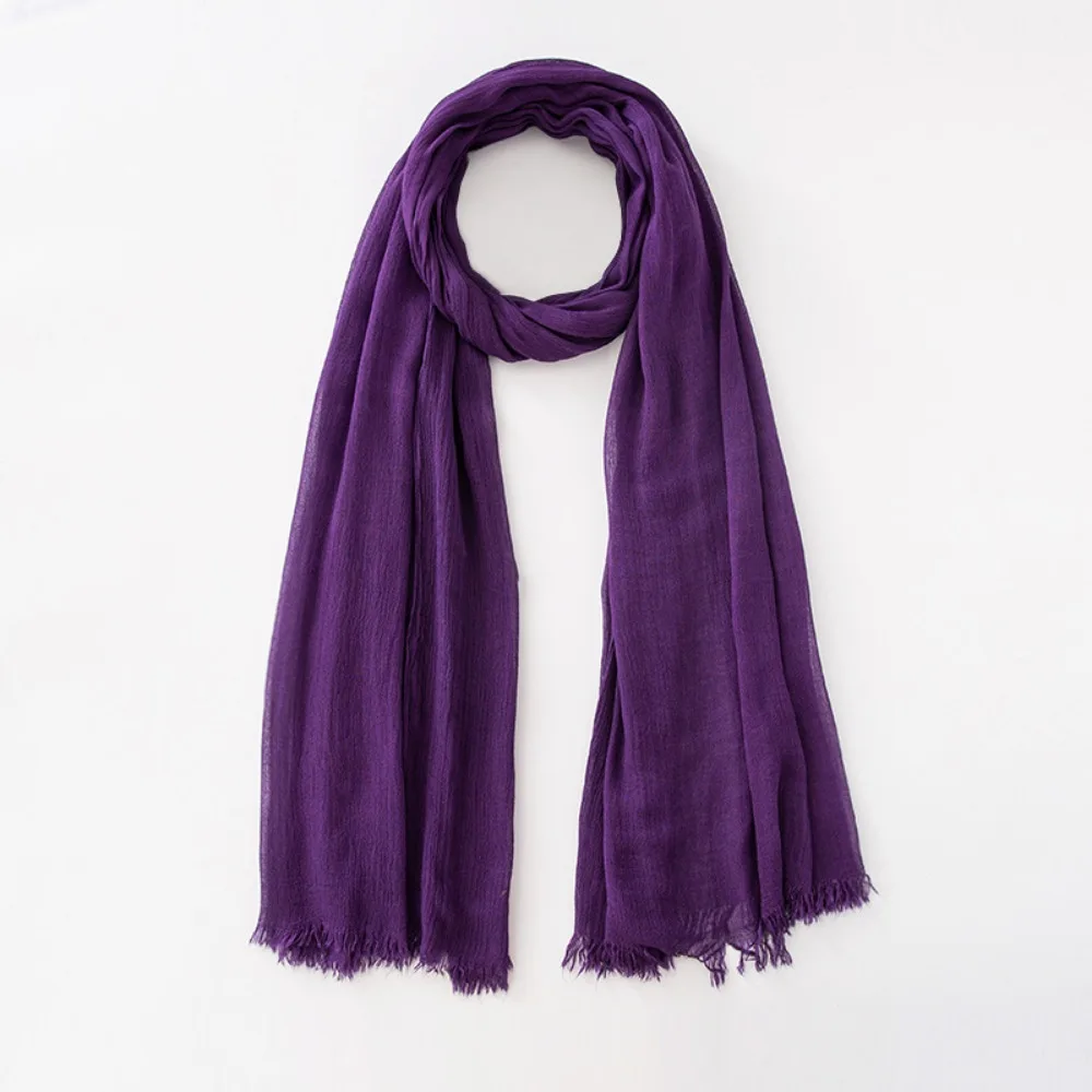 hijab en coton froissé pour femme musulmane, écharpe à franges, châles, écharpe de sauna, enveloppes de tête, turban islamique uni, bandes de sauna, grande taille, mode