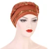 turban musulman tressé pour femme, hijabs à la mode, bonnet Élégant à paillettes, Écharpe artificiel astique pour la tête, couverture de sauna