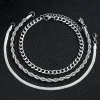 ensemble de bijoux simples en acier inoxydable pour hommes, couleur argent, unisexe, punk, vintage, anneau lisse, collier, bracelet, cadeaux, nouvelle collection 2024