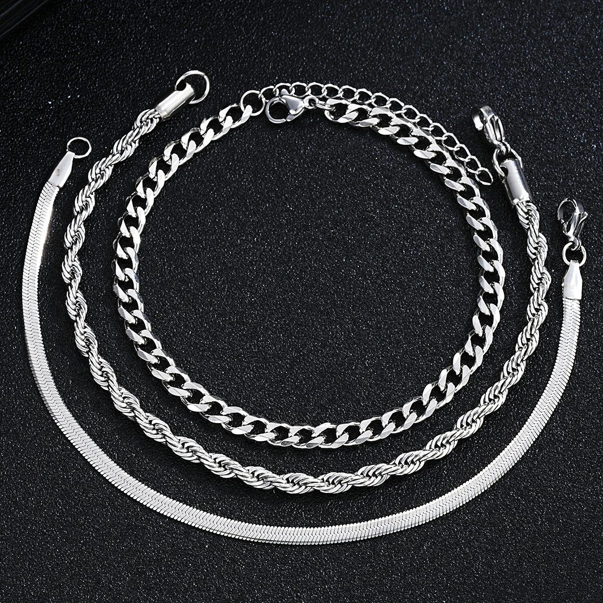 ensemble de bijoux simples en acier inoxydable pour hommes, couleur argent, unisexe, punk, vintage, anneau lisse, collier, bracelet, cadeaux, nouvelle collection 2024