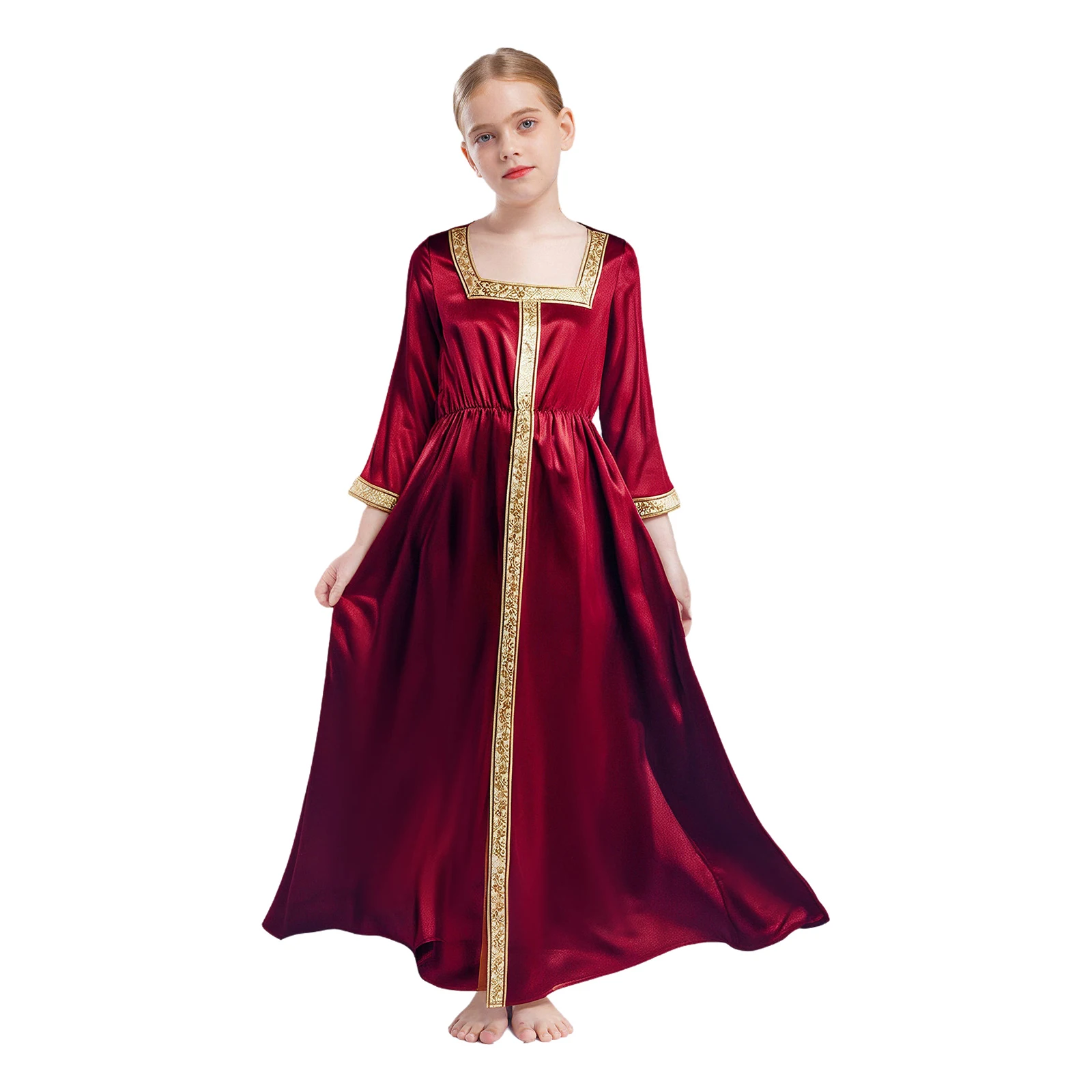robes musulmanes abaya pour filles, manches 3/4, kaftan marocain abayas, robe maxi, jeu de rôle d'halloween, costume de mascarade de fête à thème