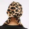 bonnet hijab musulman imprimé léopard, sous capuchon intérieur élastique et respirant avec sangle réglable pour un usage quotidien, foulard turban islamique