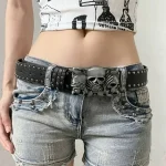 Ceinture de crâne Punk pour femmes, Harajuku gothique Y2K, Rivets squelette, décoration de main, ceinture en cuir pour hommes et filles, accessoires d&rsquo;halloween