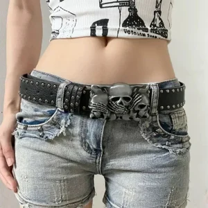 Ceinture de crâne Punk pour femmes, Harajuku gothique Y2K, Rivets squelette, décoration de main, ceinture en cuir pour hommes et filles, accessoires d&rsquo;halloween
