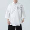 Kimono unisexe pour hommes, manteau noir, chemise de plage blanche, Haori d&rsquo;été, vêtements de samouraï japonais