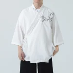 Kimono unisexe pour hommes, manteau noir, chemise de plage blanche, Haori d&rsquo;été, vêtements de samouraï japonais