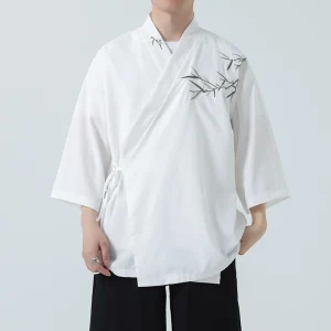 Kimono unisexe pour hommes, manteau noir, chemise de plage blanche, Haori d&rsquo;été, vêtements de samouraï japonais