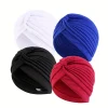 4 pièces/ensemble couleur unie turban casquette élastique bonnet foulard femmes chimio chapeaux décontracté plissé tête enveloppement