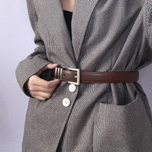 Ceinture élégante à boucle ardillon carrée argentée pour femmes, ceinture de luxe noire et brune assortie pour robe en jean, ceintures réglables