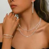 ensemble de bijoux de collier et de bracelet de chaîne de clavicule plaquée argent brillant, accessoires de ciel étoilé minimaliste pour femmes