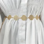Ceinture ronde en métal pour femmes, élégante, rétro, or, argent, sculpté, chaîne ajourée, longues, robe à la mode, ceinture décorative pour dames