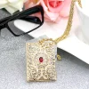collier pendentif carré arabe pour femmes musulmanes, longue chaîne, couleur or, bijoux de mariage pour mariée turque