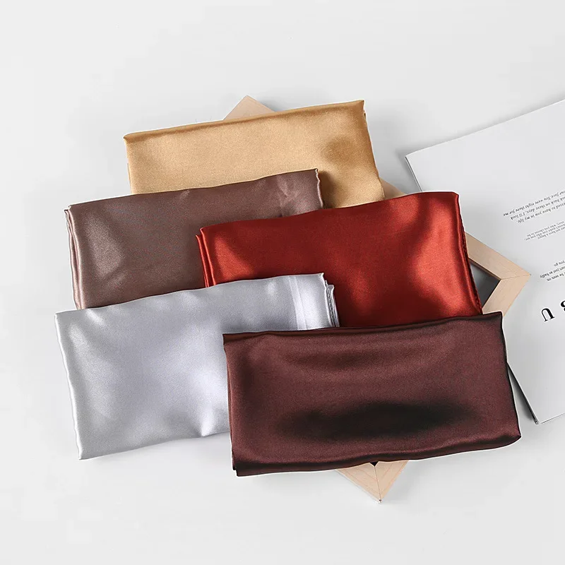 foulards hijab en satin de soie pour femmes, foulard de cheveux, couleurs unies, châles carrés 90x90cm, foulards de cou pour dames